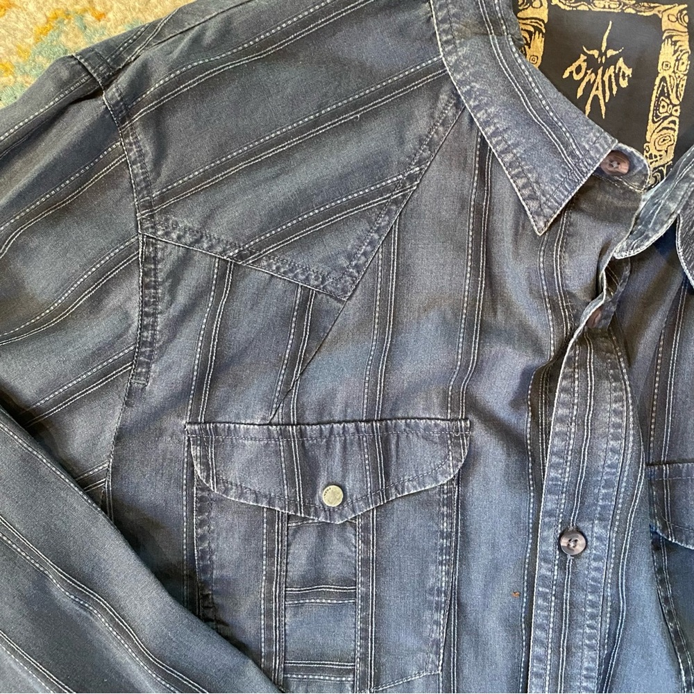 PRANA Western Dark Blue Striped Button Down Shirt Men’s Size M